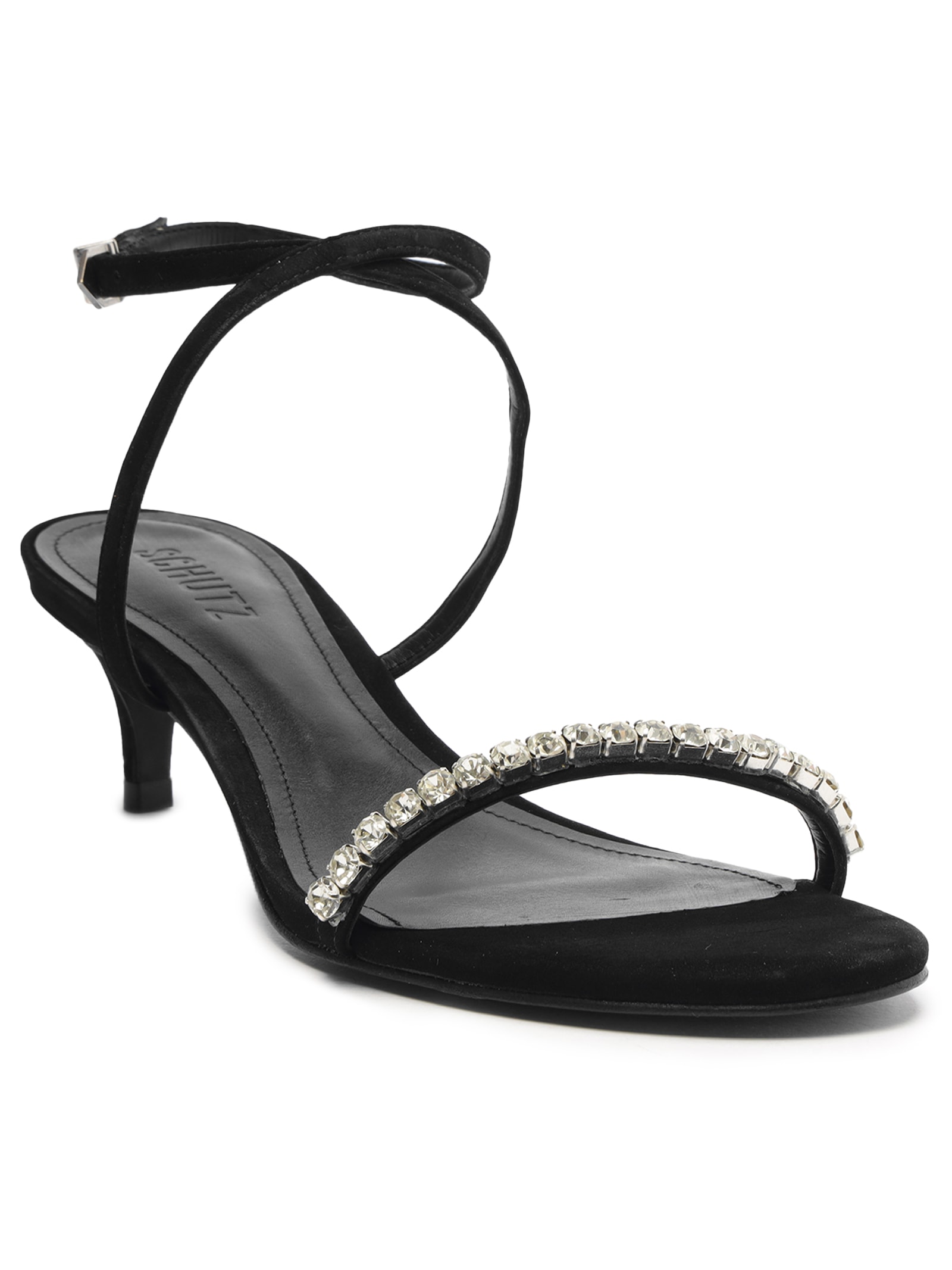 Sandália Feminina Salto Mid Camurça Pedraria - Schutz - Preto