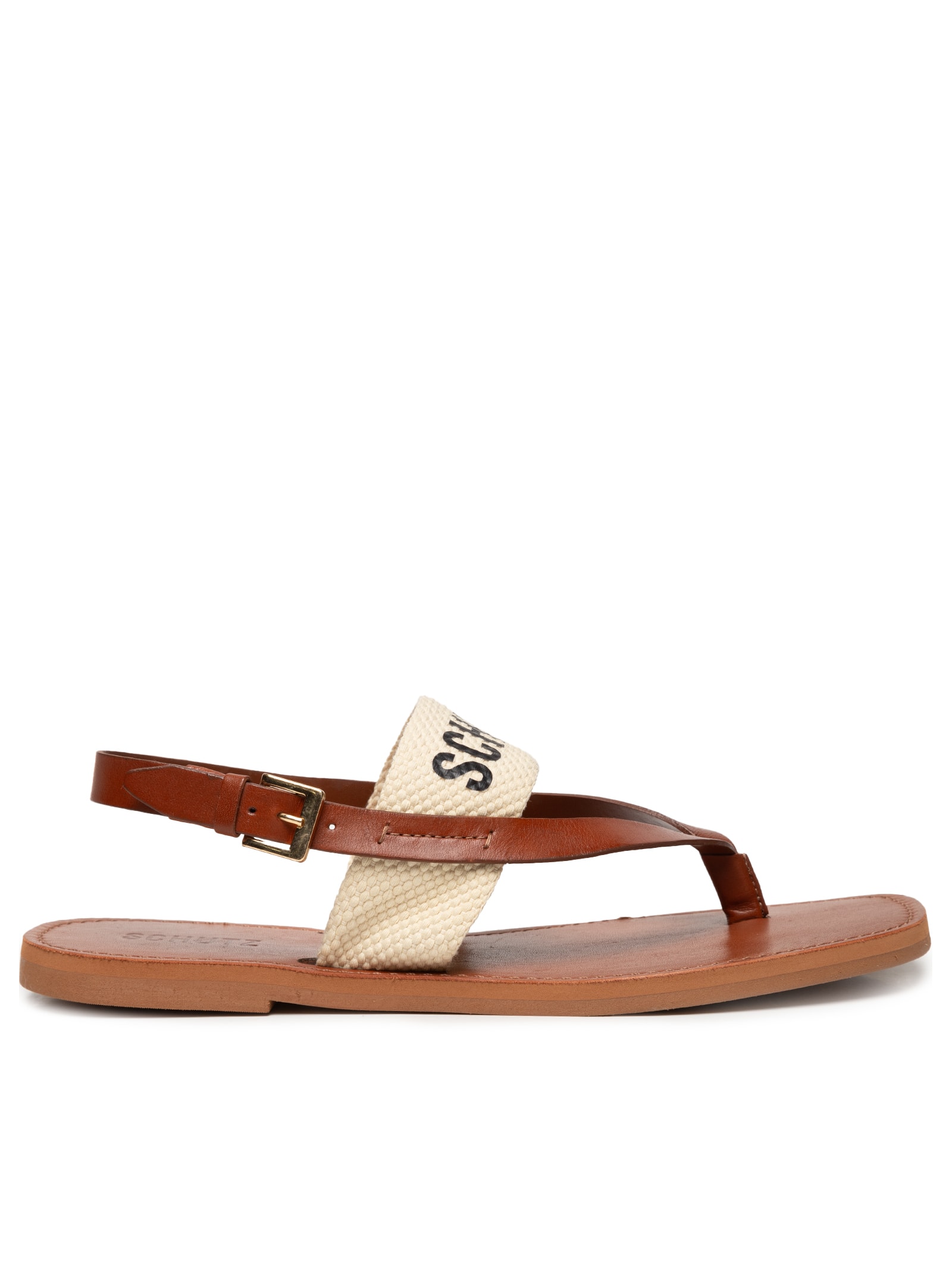 Sandália Feminina Salto Rasteiro Bege Schutz