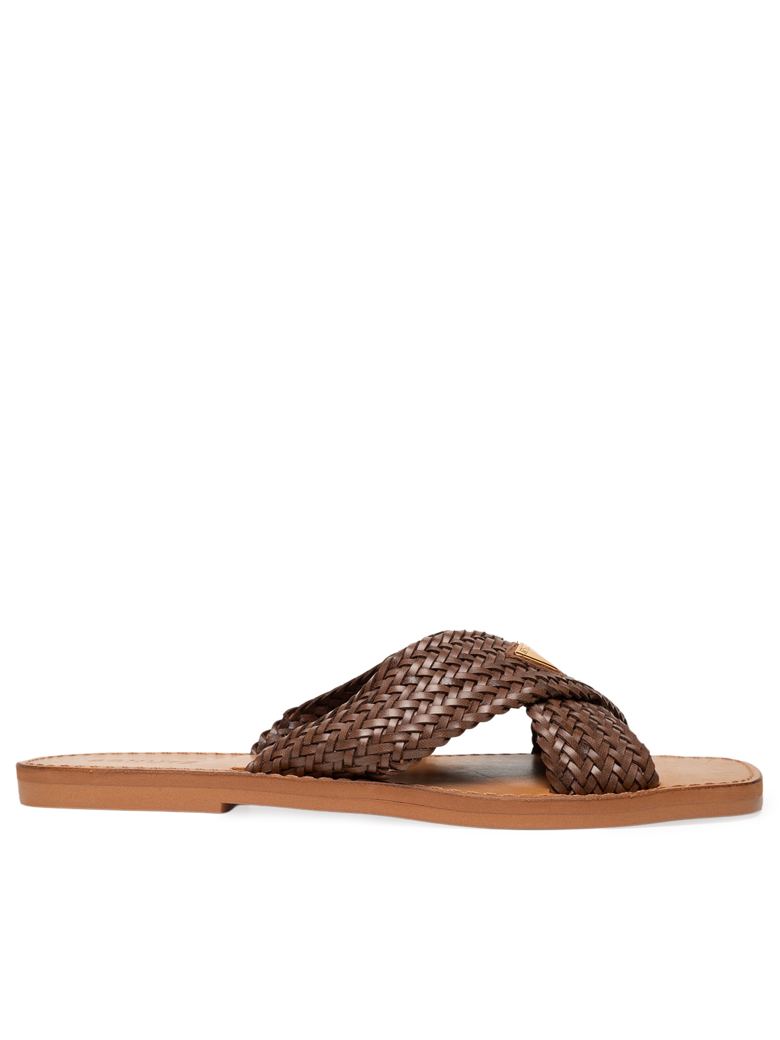 Sandália Feminina Salto Rasteiro Marrom Schutz