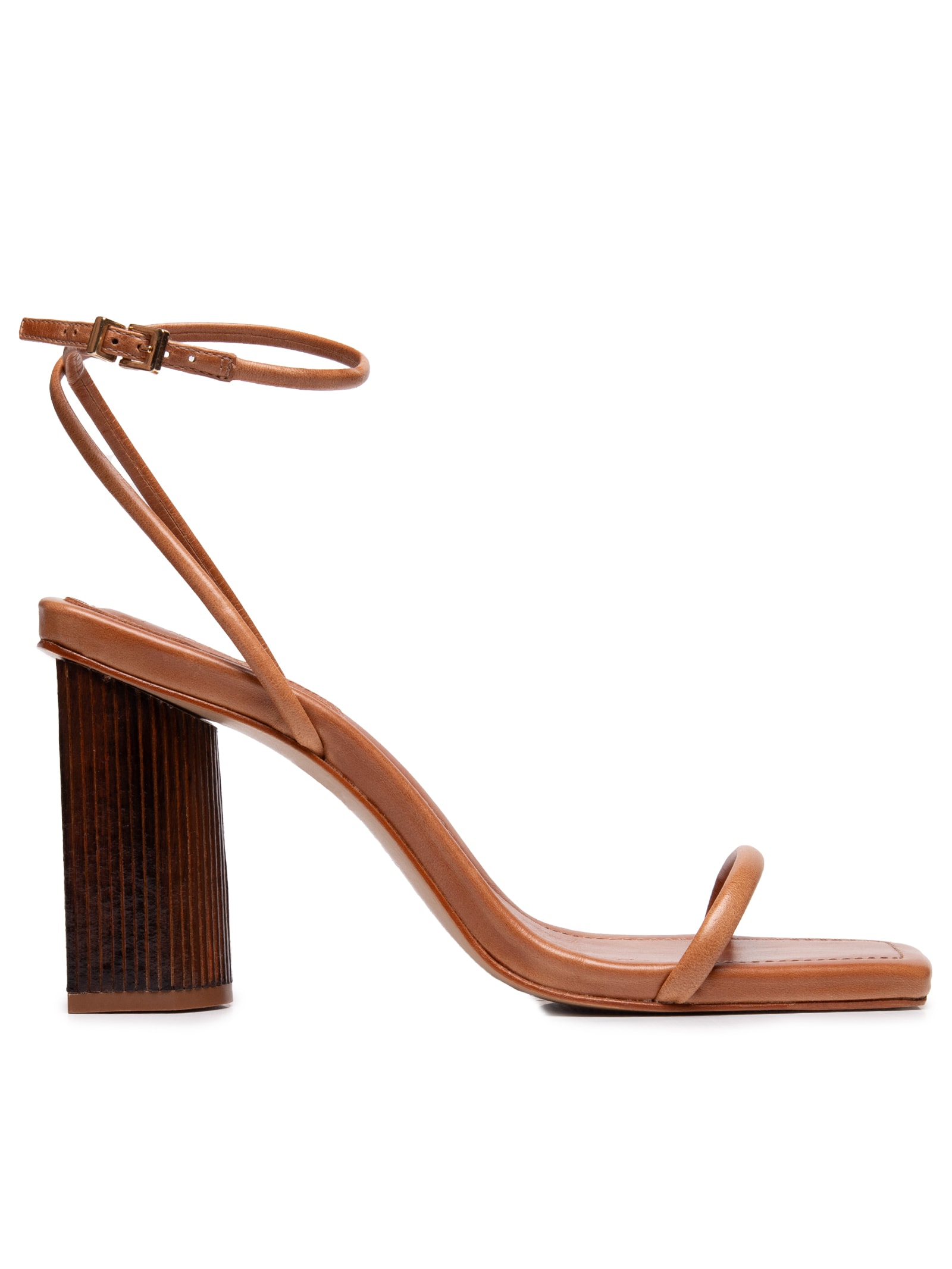 Sandália Feminina Salto Tourino Leather Marrom Schutz + Nati Vozza