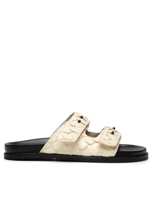 Sandália Feminina Slide Tiras Pirarucu - Branco