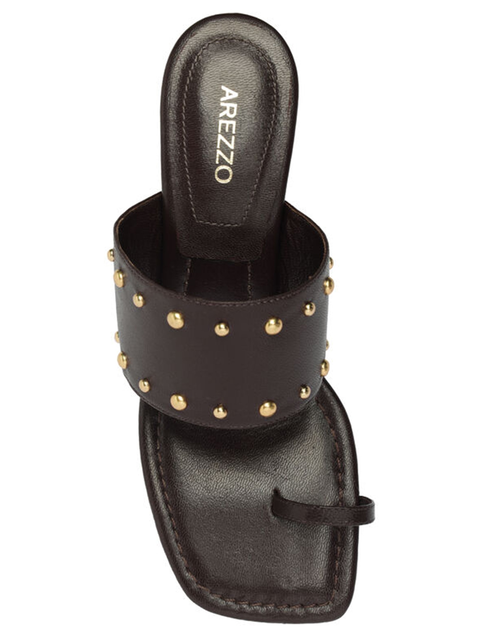 Sandália Feminina Tachas Metálicas Marrom Arezzo