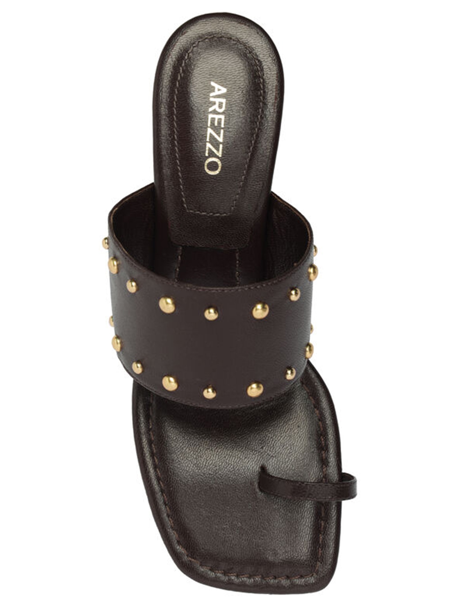 Sandália Feminina Tachas Metálicas Marrom Arezzo