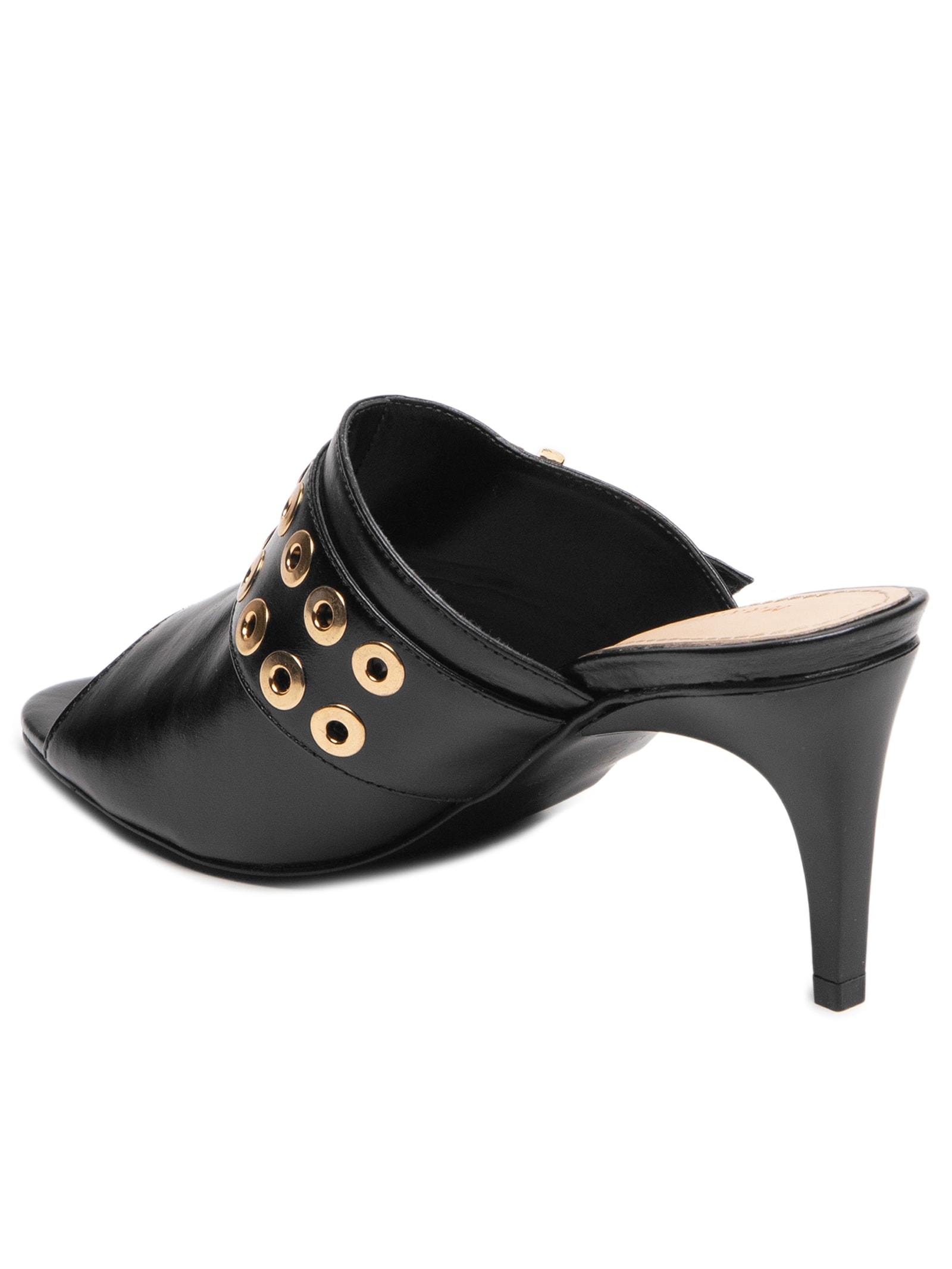 Sandália Feminina Tamanco Couro com Tachas e Fivela Preto Market 33