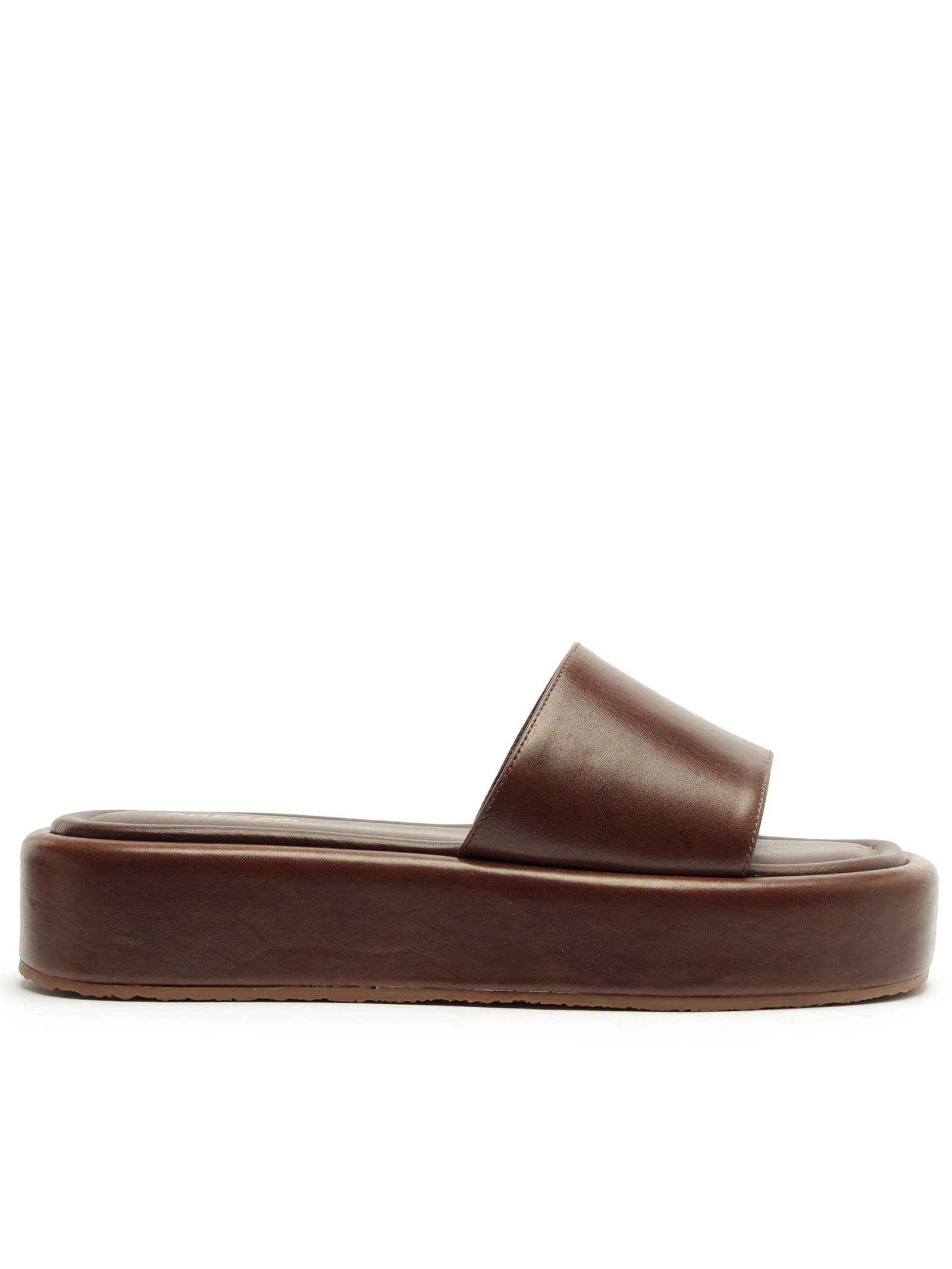 Sandália Feminina Tamanco Couro Flatform Tira Emma Marrom Arezzo