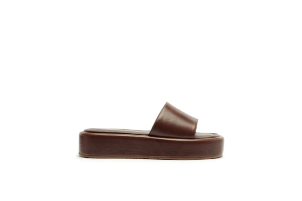 Sandália Feminina Tamanco Couro Flatform Tira Emma - Marrom