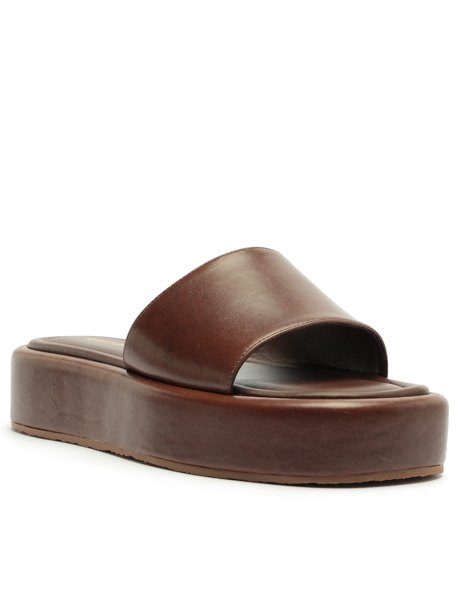 Sandália Feminina Tamanco Couro Flatform Tira Emma Marrom Arezzo