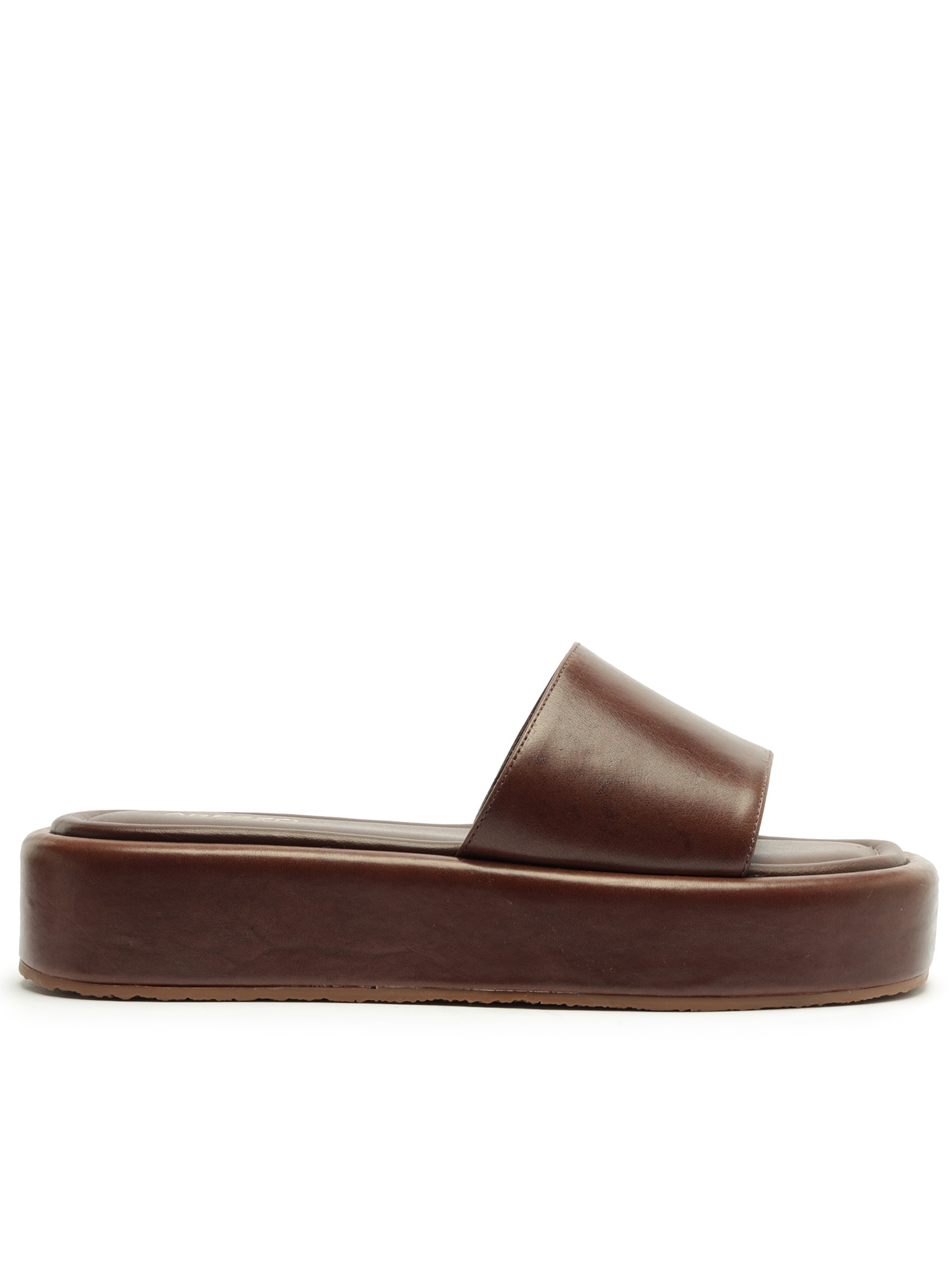 Sandália Feminina Tamanco Couro Flatform Tira Emma Marrom Arezzo