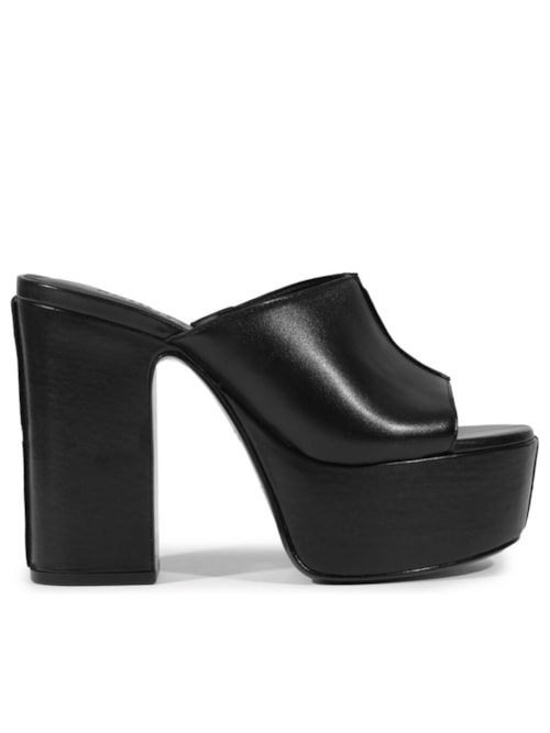Sandália Feminina Tamanco Plataforma Couro – Preto
