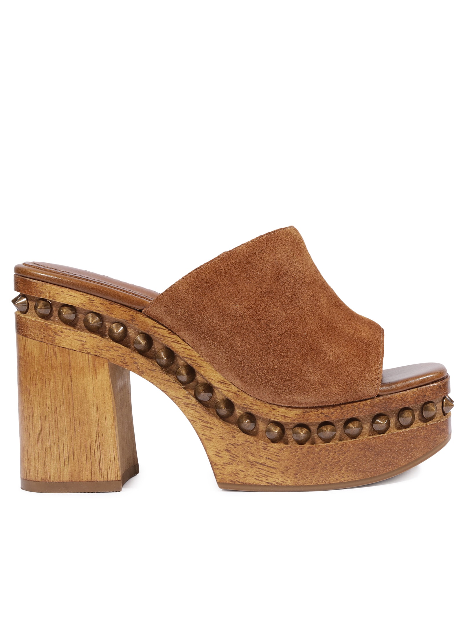 Sandália Feminina Tamanco Salto Alto Spikes Couro Marrom Schutz