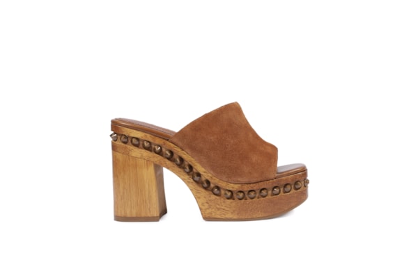 Sandália Feminina Tamanco Salto Alto Spikes Couro - Marrom