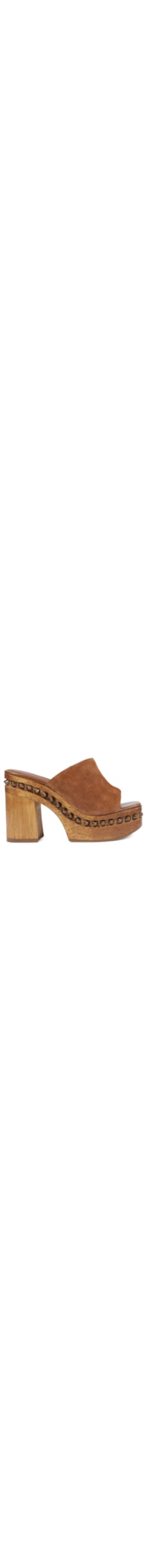 Sandália Feminina Tamanco Salto Alto Spikes Couro - Marrom