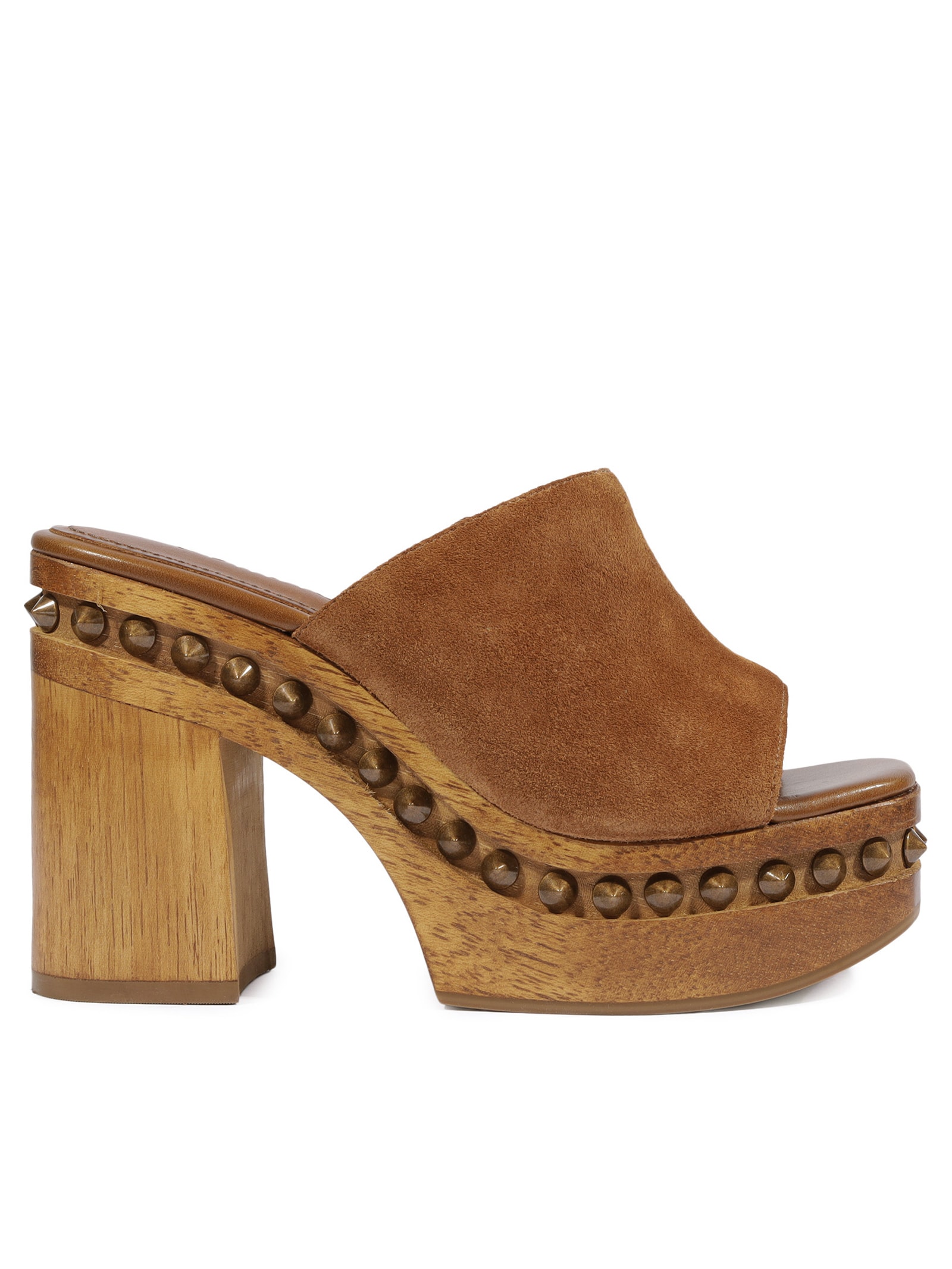 Sandália Feminina Tamanco Salto Alto Spikes Couro Marrom Schutz
