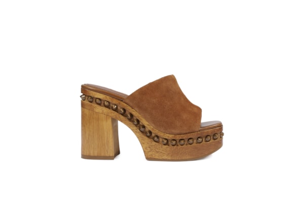 Sandália Feminina Tamanco Salto Alto Spikes Couro - Marrom