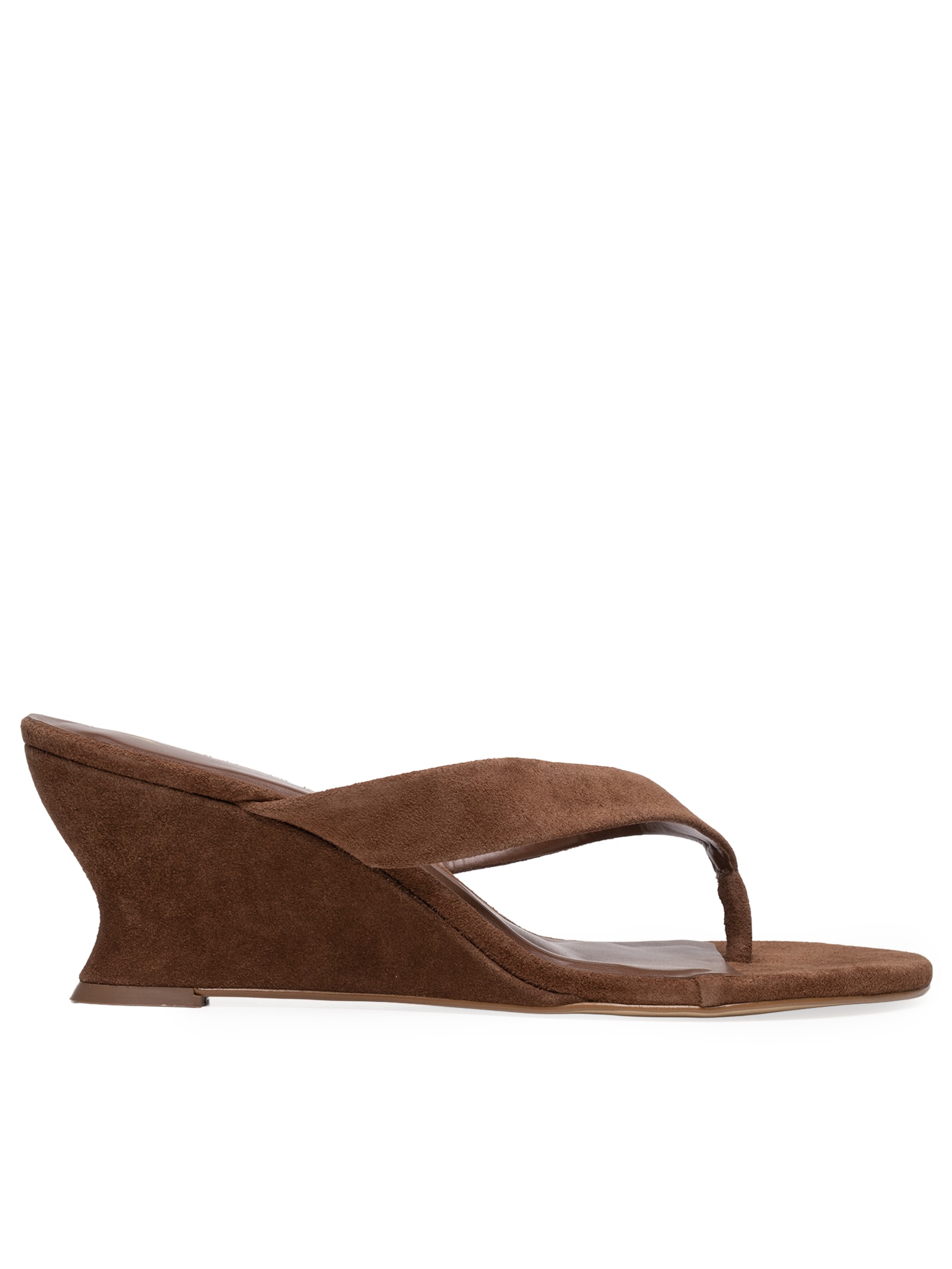 Sandália Feminina Thong Anabela Couro Suede Marrom Carrano