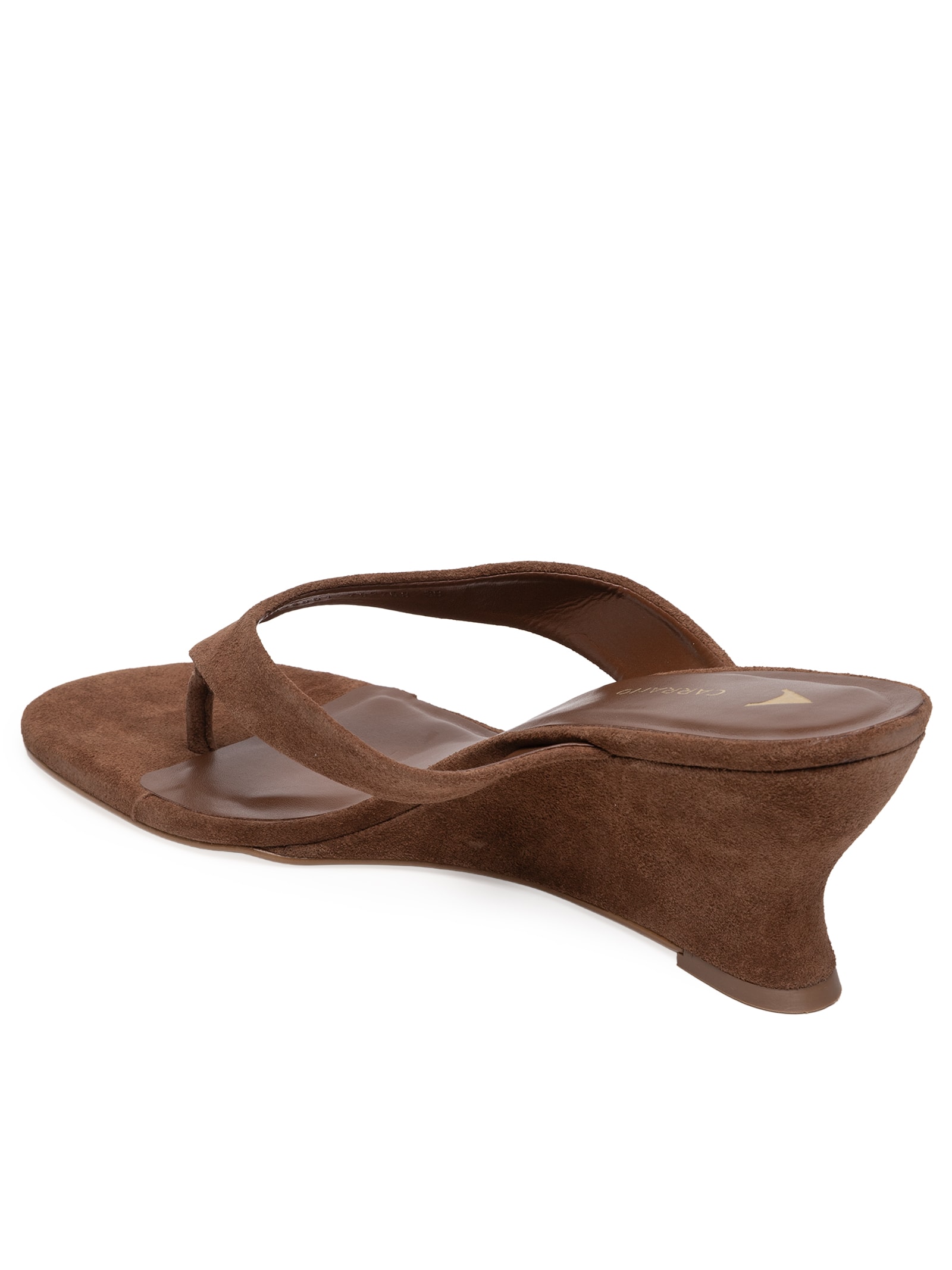 Sandália Feminina Thong Anabela Couro Suede Marrom Carrano