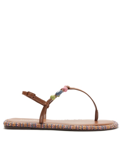 Sandália Feminino Slim Pespontos Miçangas Multicolor – Bege