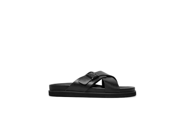 Sandália Masculina Clássica Em Couro Detalhe Em Fivela - Preto