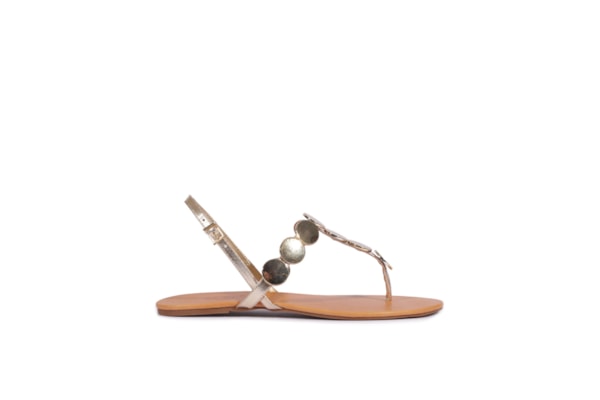 Sandália Rasteira Acacia Couro Boho - Dourado