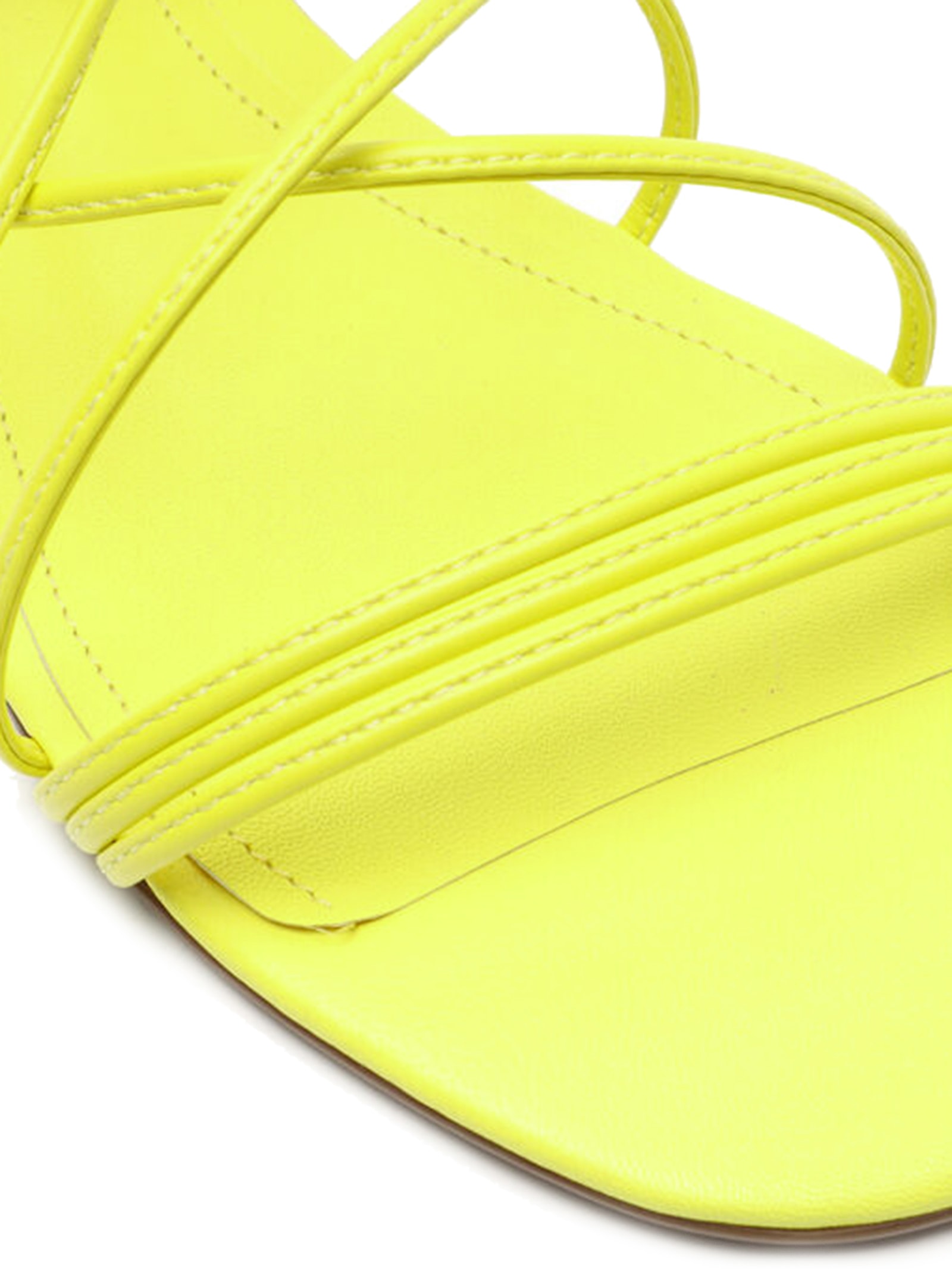 Sandália Rasteira Amarração Couro Amarelo Schutz