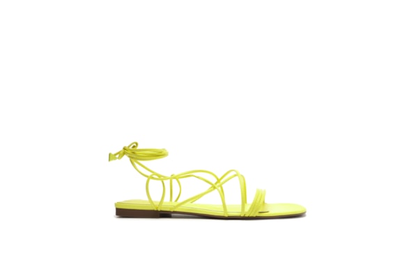 Sandália Rasteira Amarração Couro - Amarelo