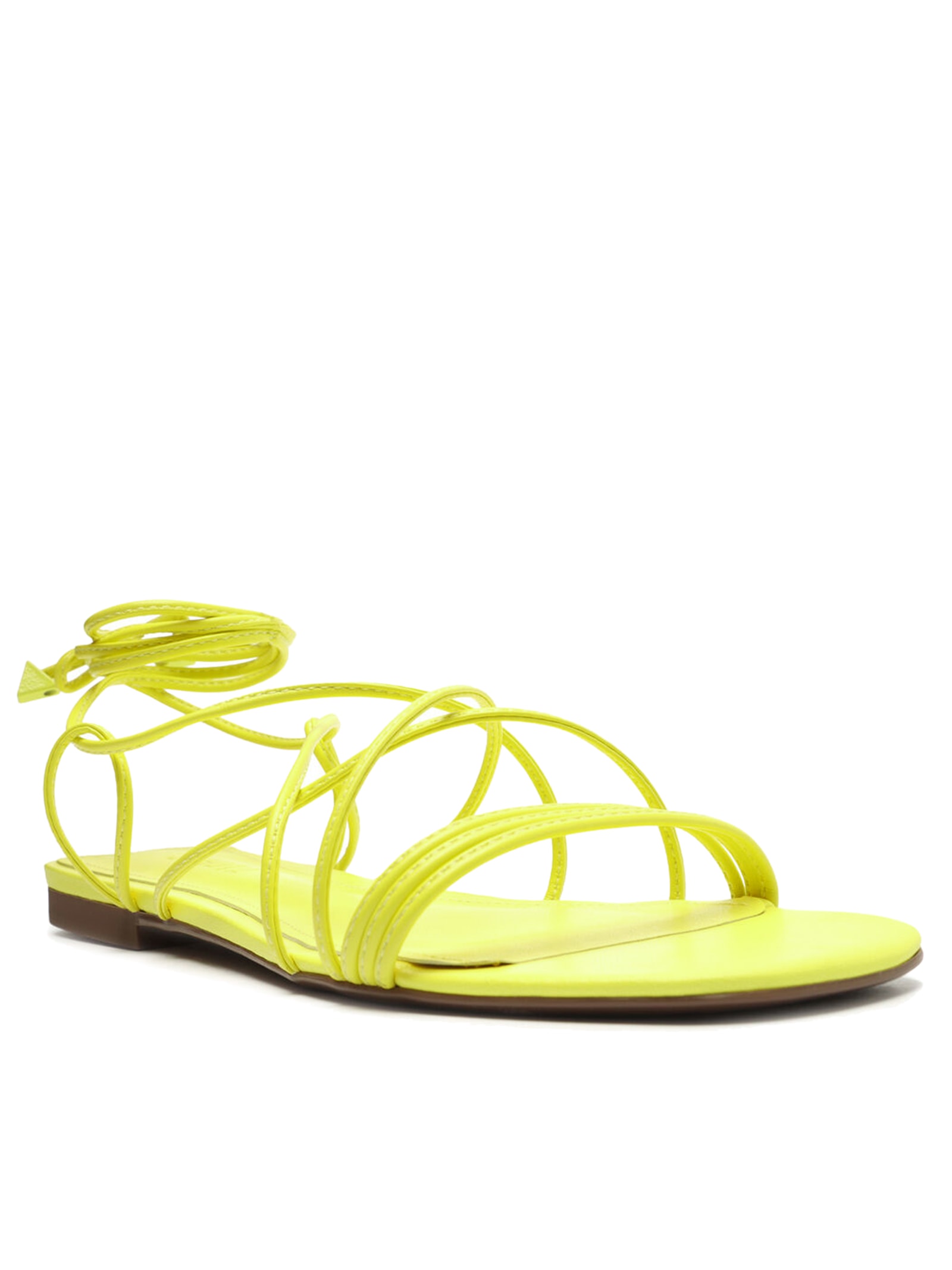 Sandália Rasteira Amarração Couro Amarelo Schutz