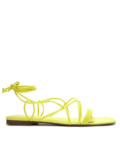 Sandália Rasteira Amarração Couro – Amarelo