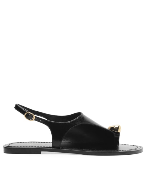 Sandália Rasteira Couro Semi Coberta Metal Bold - Preto Sandália Rasteira Couro Semi Coberta Metal Bold - Preto