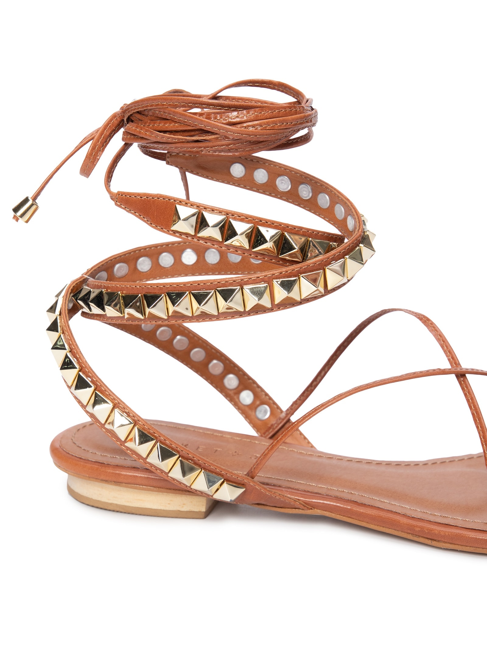 Sandália Rasteira Couro Spikes Amarração Marrom Market 33