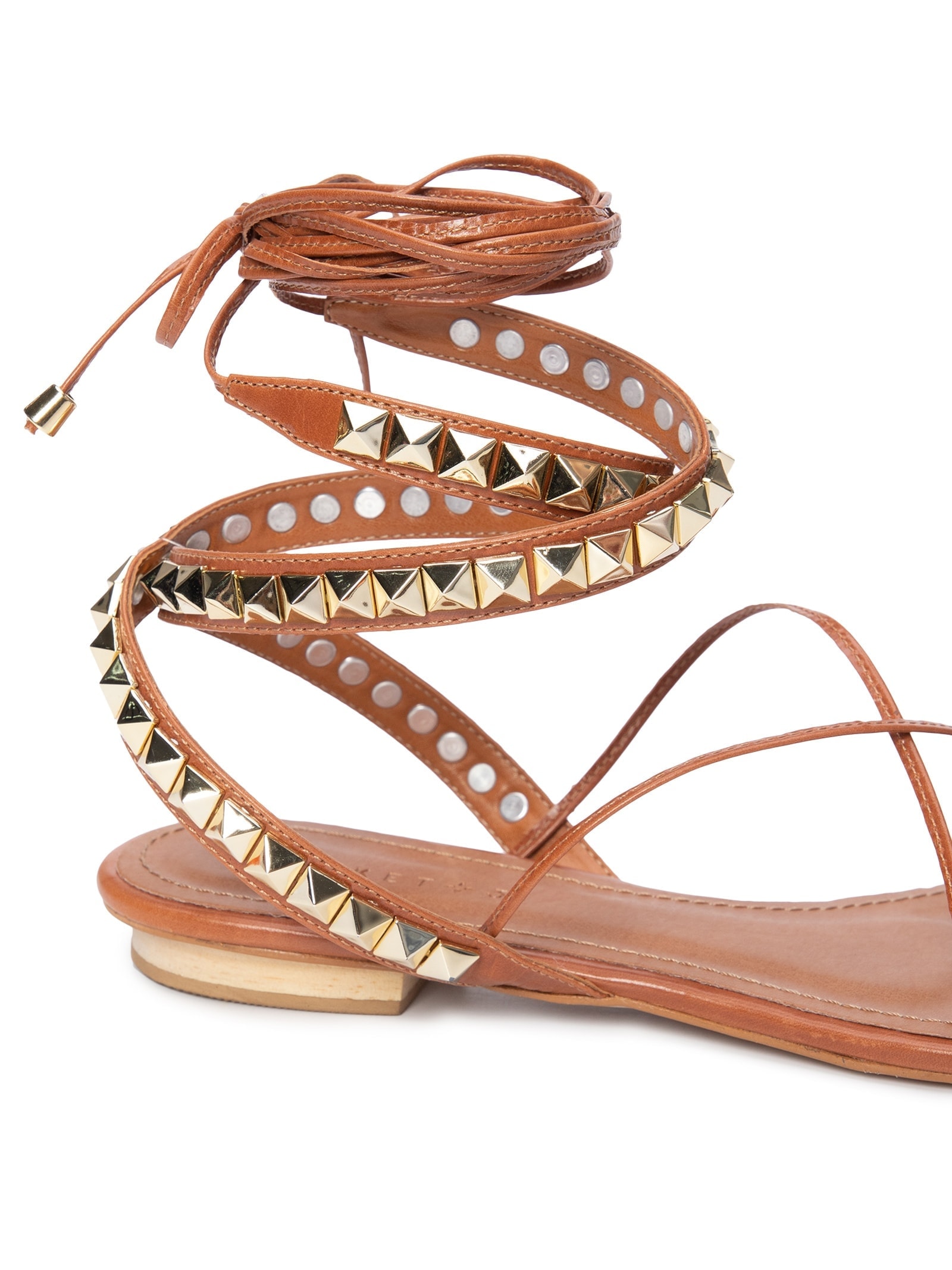 Sandália Rasteira Couro Spikes Amarração Marrom Market 33