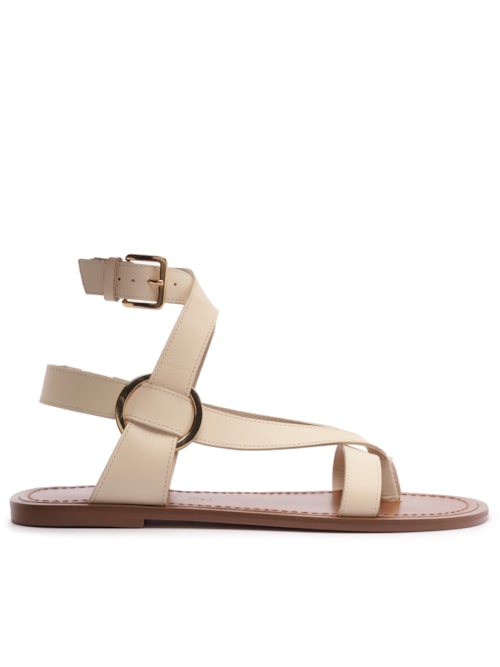 Sandália Rasteira Couro Tiras Largas – Bege