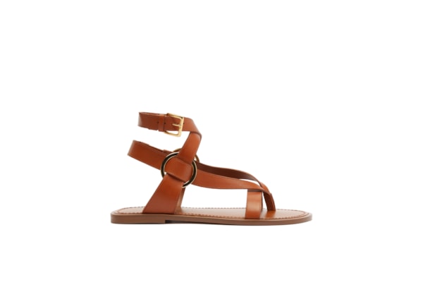 Sandália Rasteira Feminina Couro Tiras Largas - Marrom