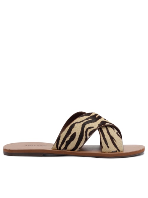 Sandália Rasteira Feminina Cruzadas Couro - Animal Print