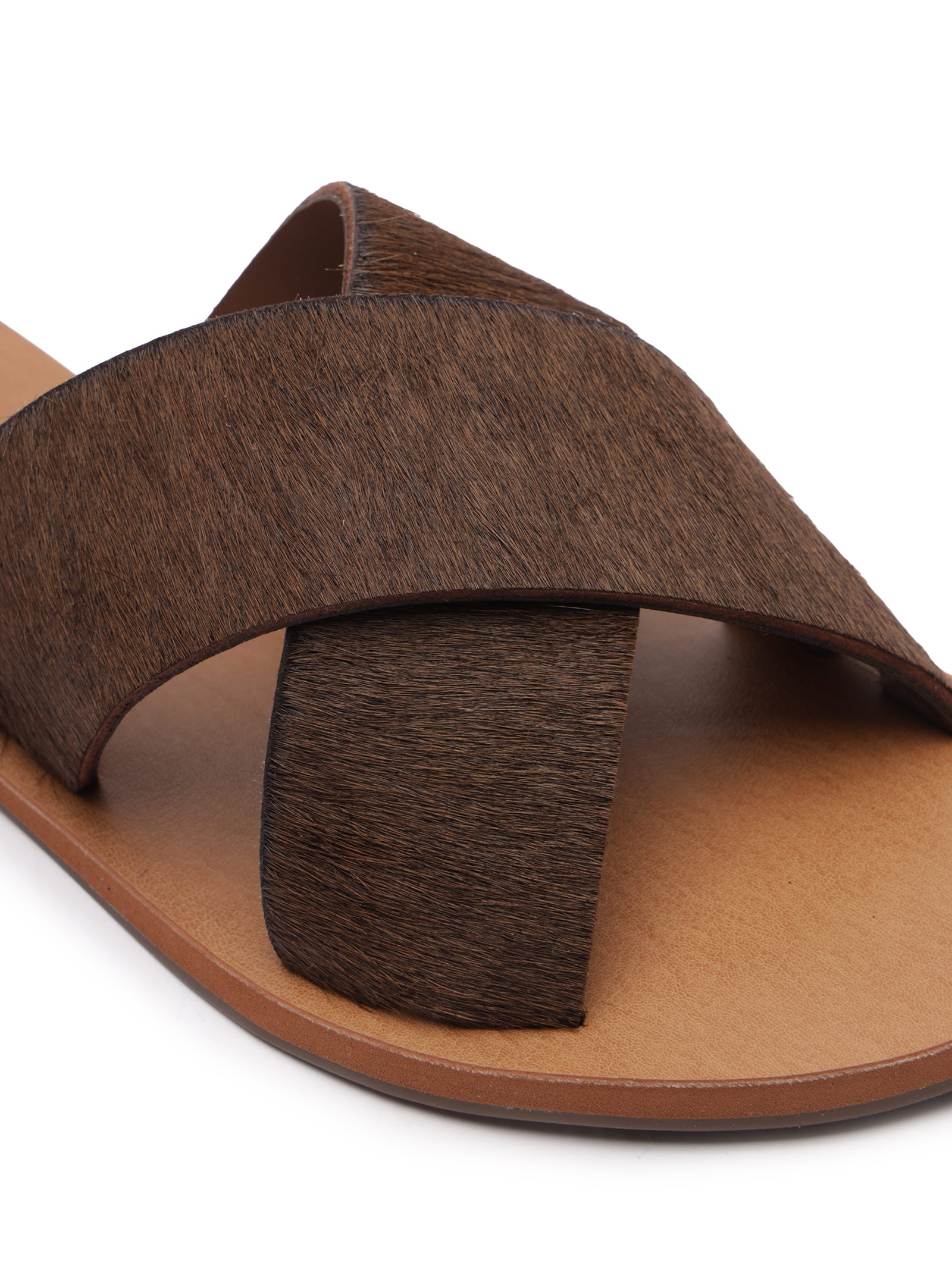 Sandália Rasteira Feminina Cruzadas Couro Marrom Anacapri