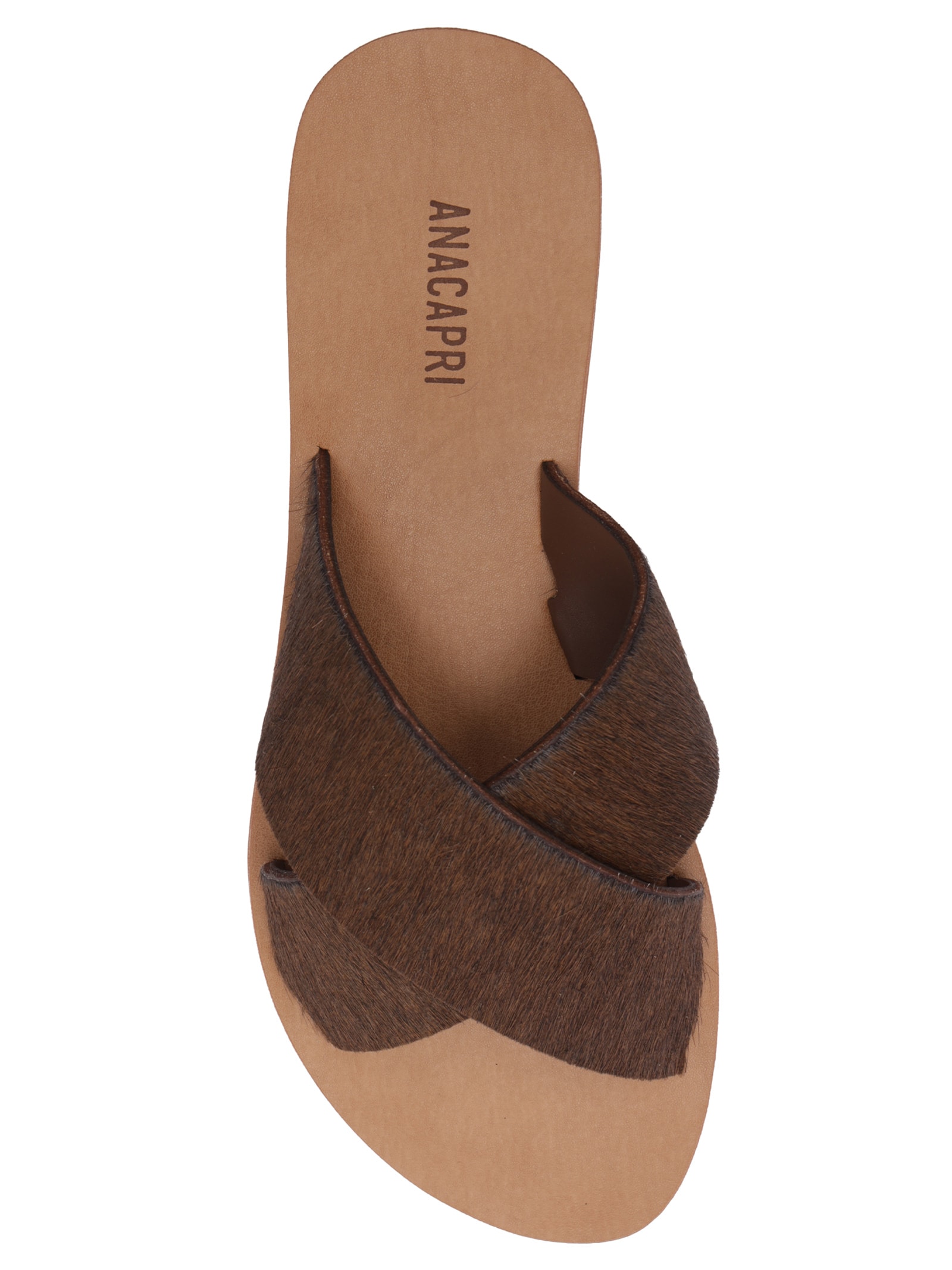 Sandália Rasteira Feminina Cruzadas Couro Marrom Anacapri