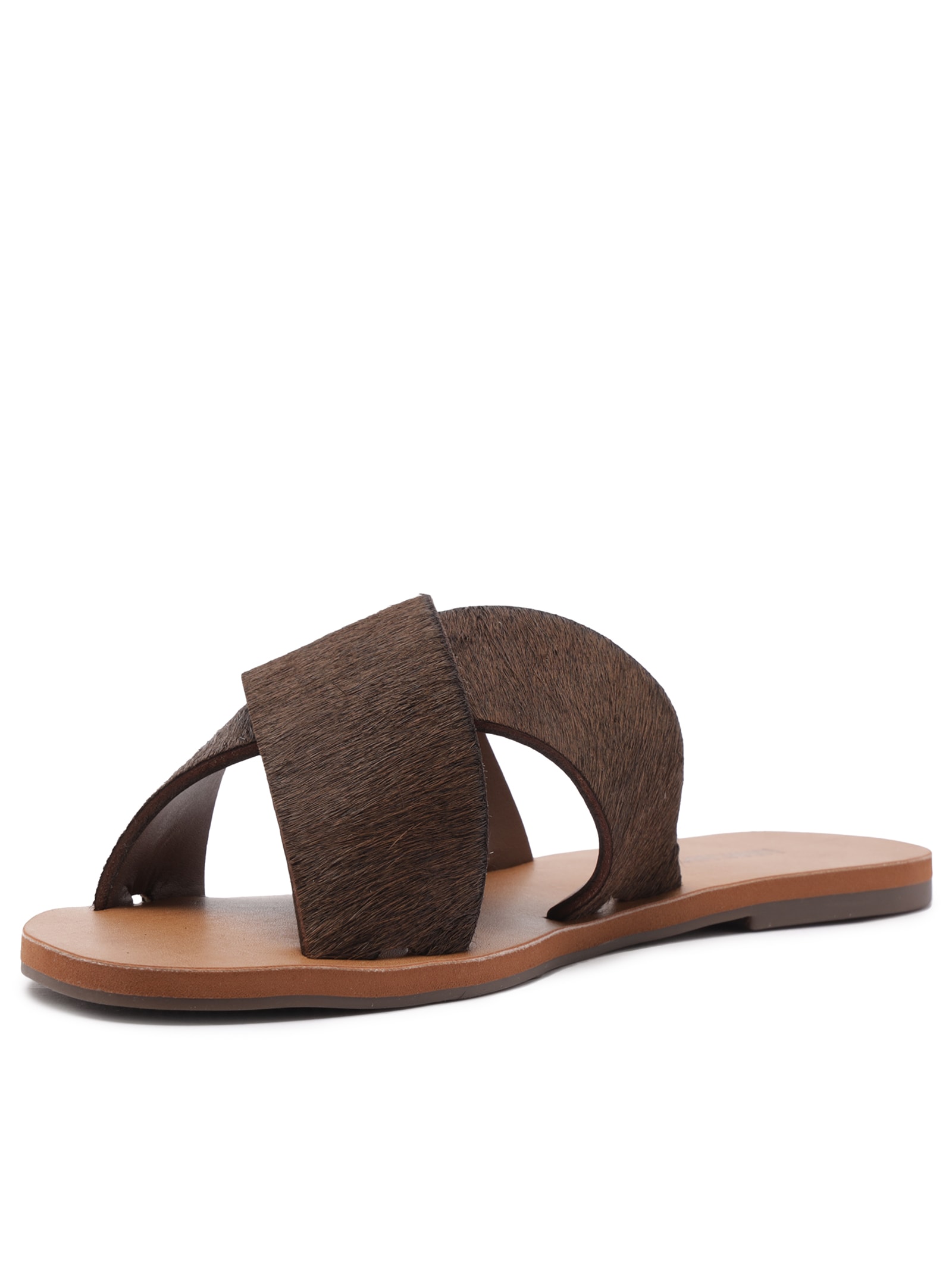 Sandália Rasteira Feminina Cruzadas Couro Marrom Anacapri