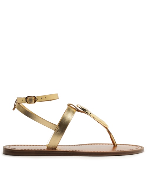 Sandália Rasteira Feminina Leather Metal – Dourado