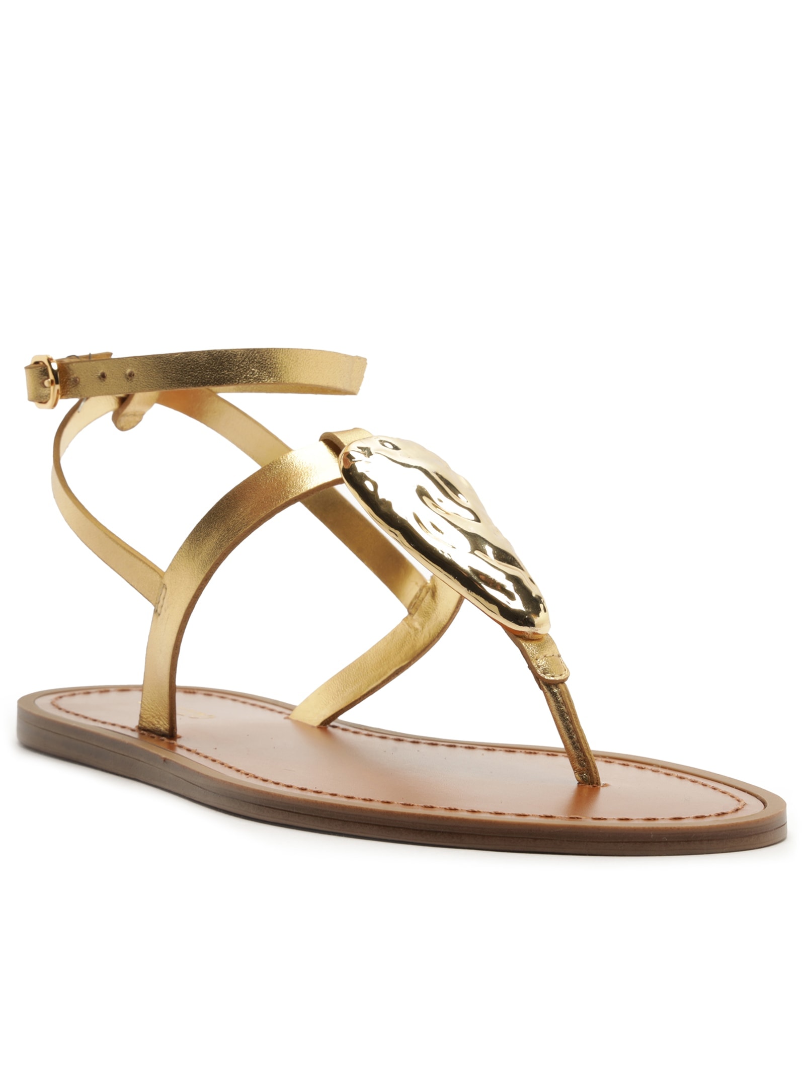 Sandália Rasteira Feminina Metalizada Dourado Arezzo