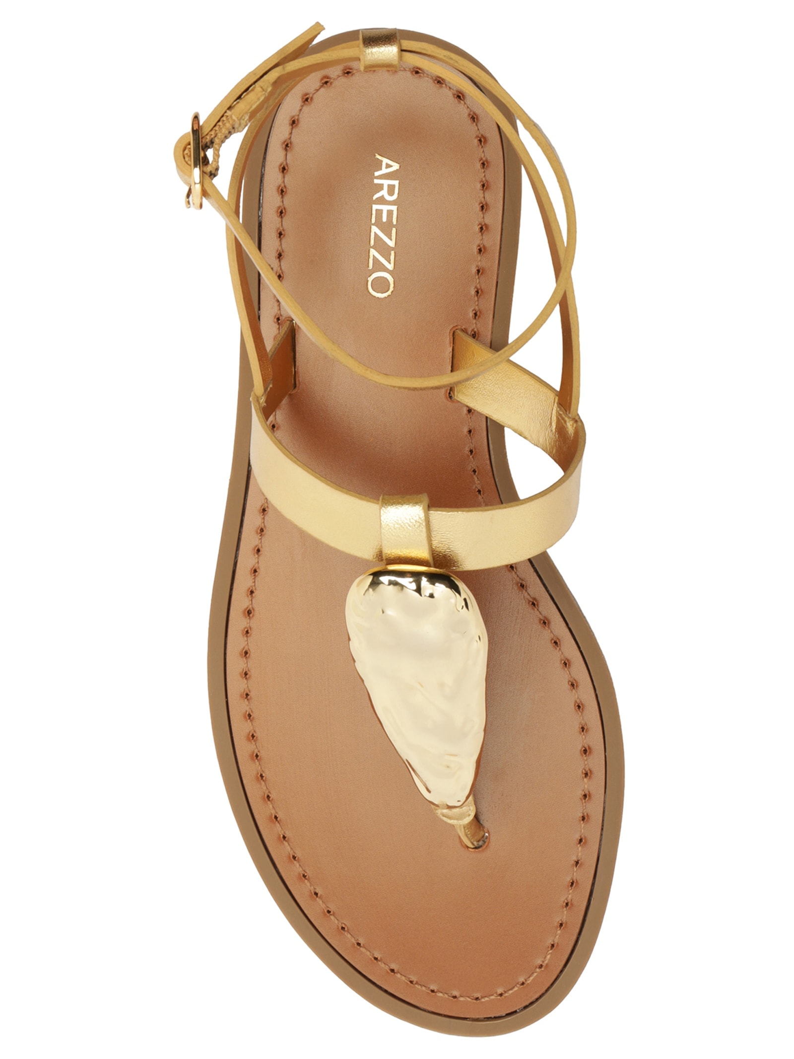 Sandália Rasteira Feminina Metalizada Dourado Arezzo