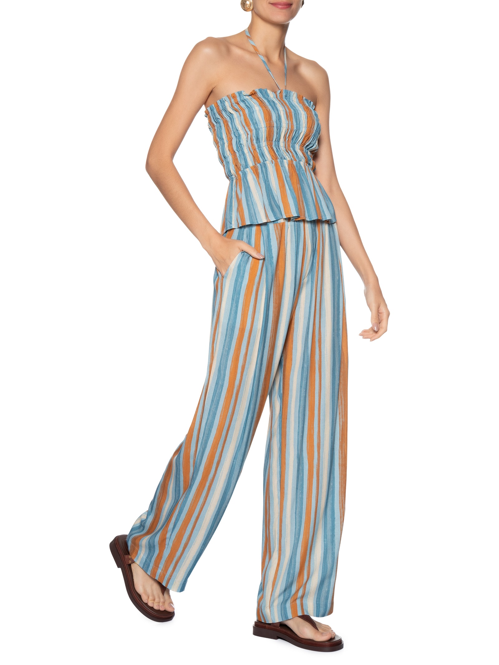 Sandália Rasteira Feminina Rocky Couro Café Marrom Luiza Barcelos