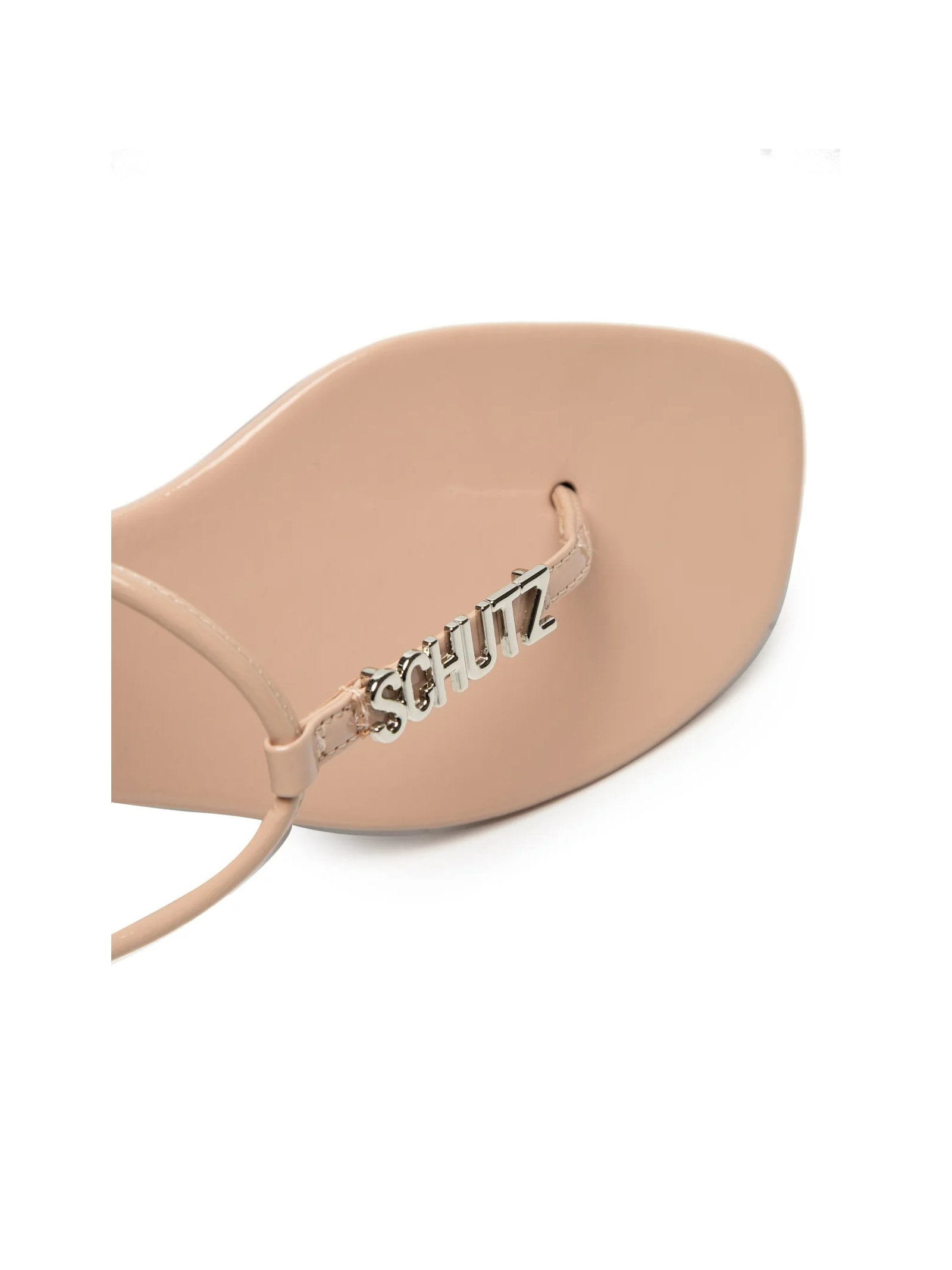 Sandália Rasteira Verniz Cristal Bege Schutz