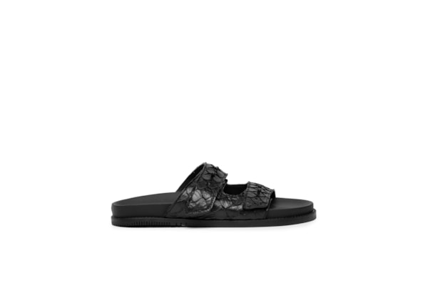 Sandália Slide Tiras Pirarucu Feminina - Preto