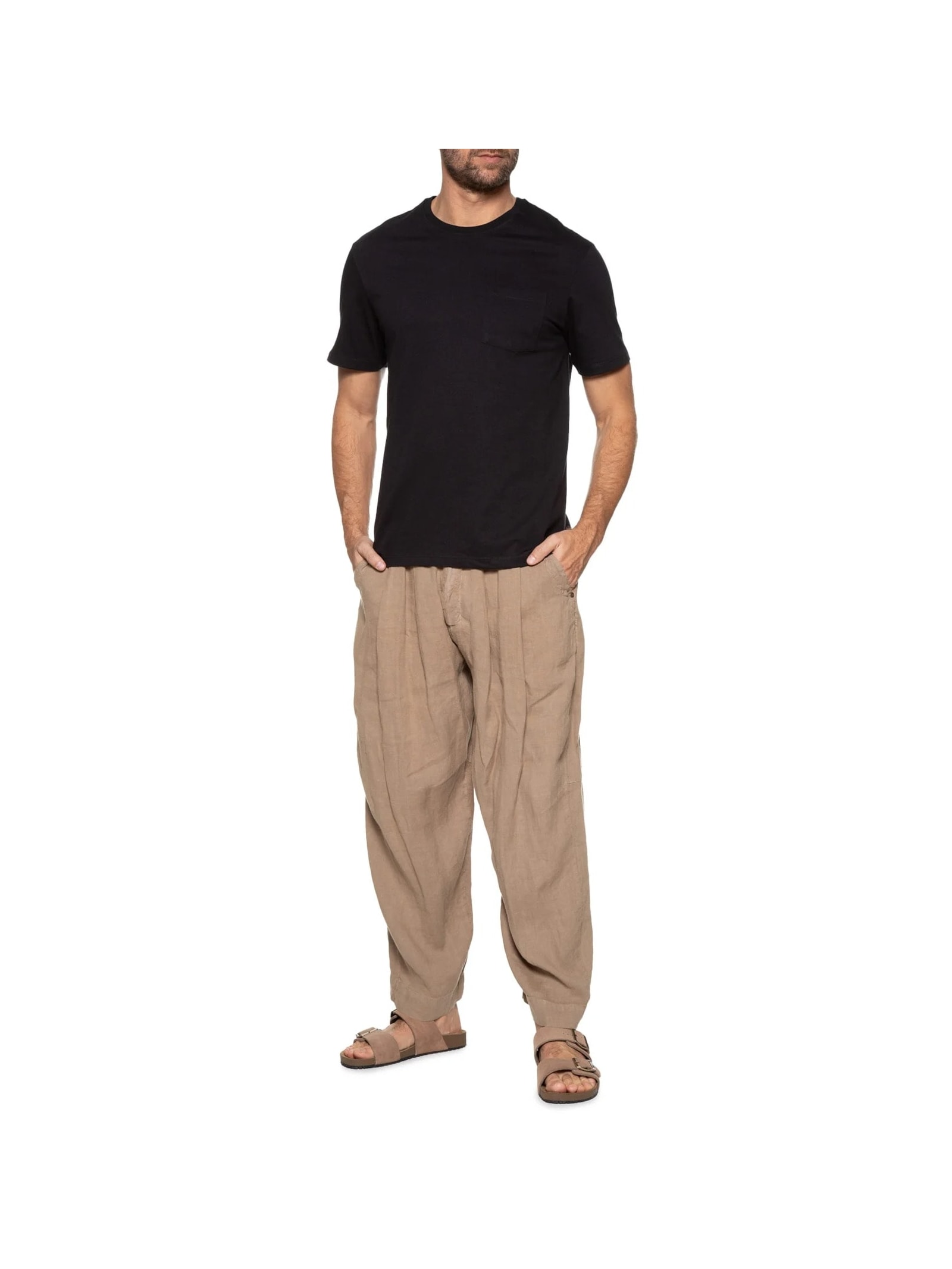 Sandália Unissex Básica Em Couro Bege Basiq