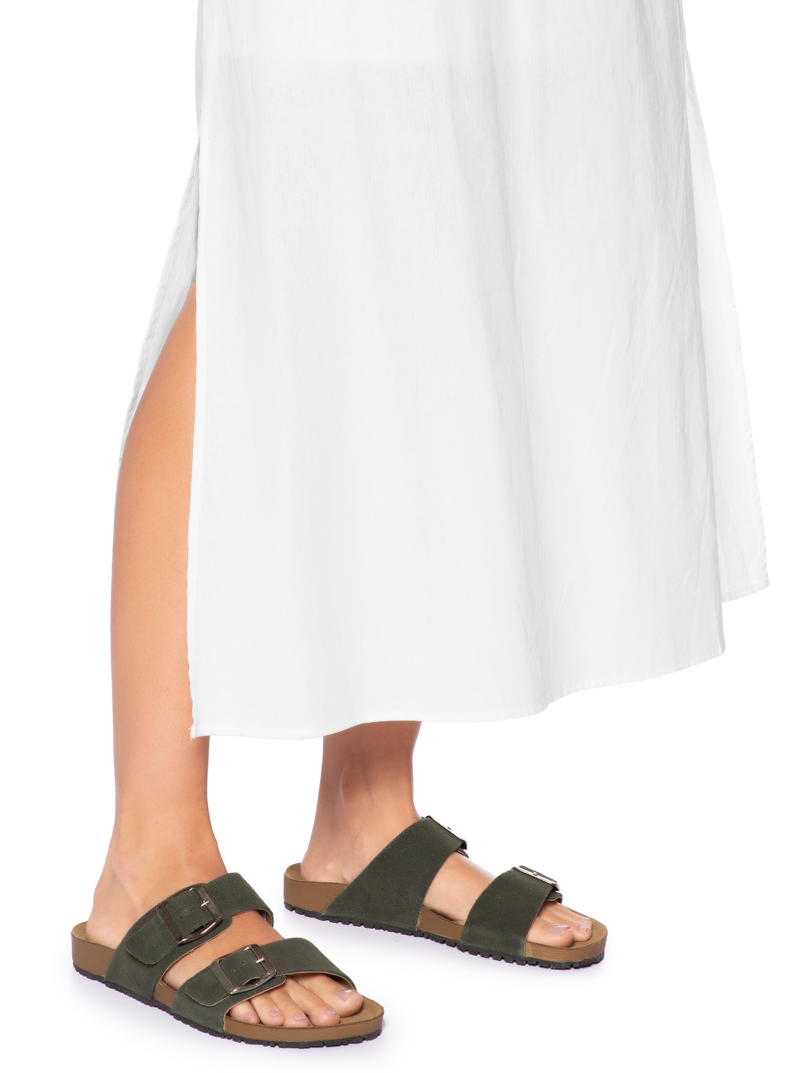 Sandália Unissex De Tiras Básica Em Camurça Básica Verde Basiq