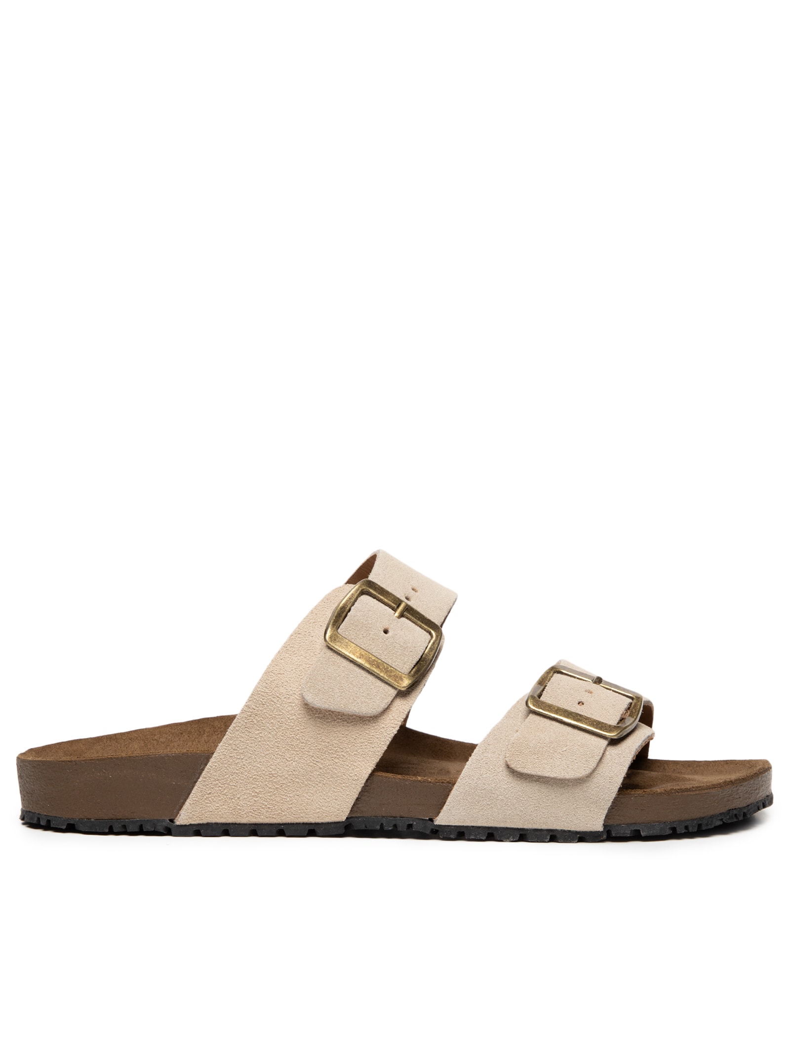 Sandália Unissex De Tiras Basica Em Camurça Bege Basiq