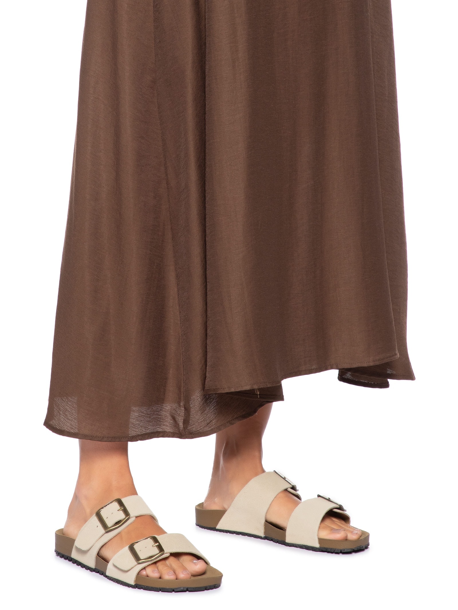 Sandália Unissex De Tiras Básica Em Camurça Bege Basiq