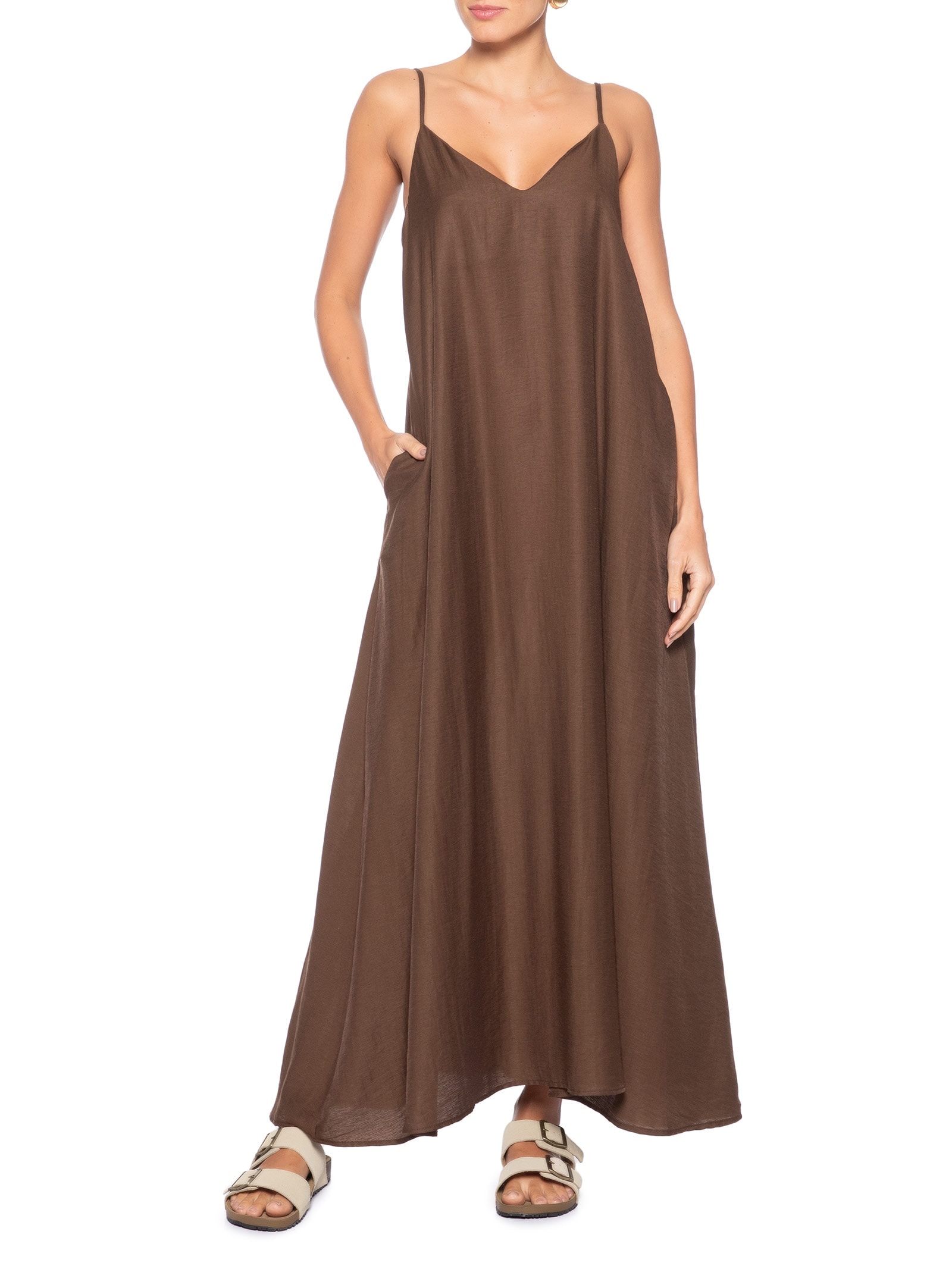 Sandália Unissex De Tiras Básica Em Camurça Bege Basiq