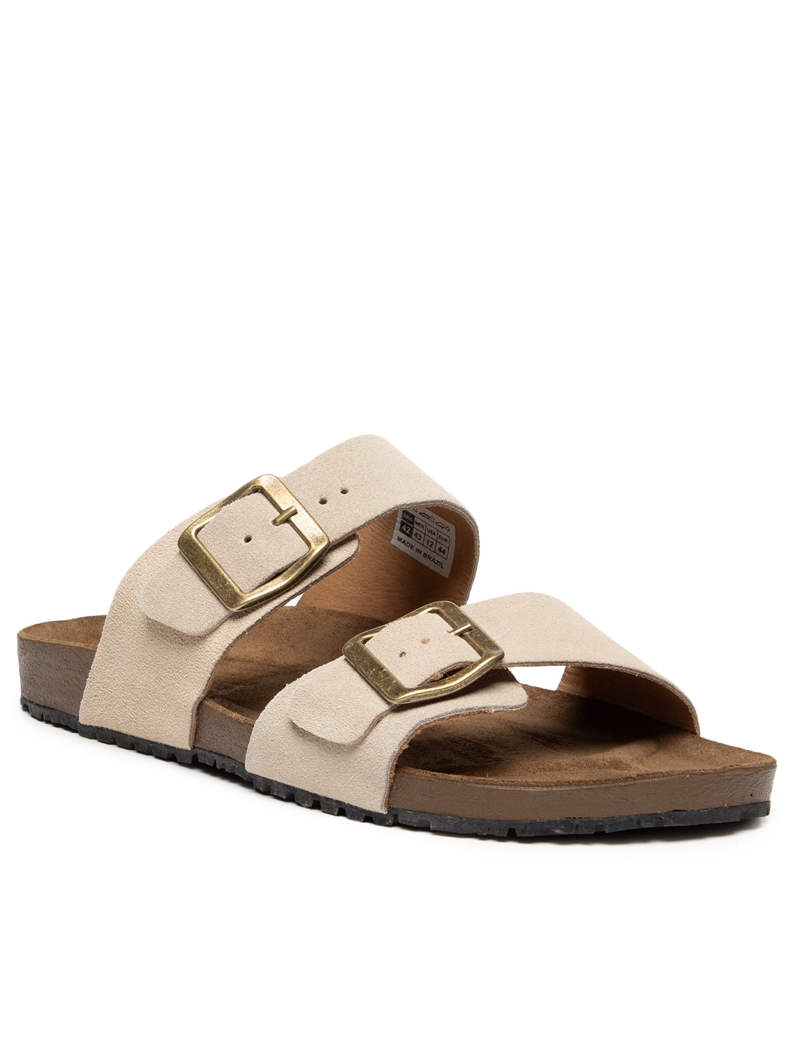 Sandália Unissex De Tiras Básica Em Camurça Bege Basiq