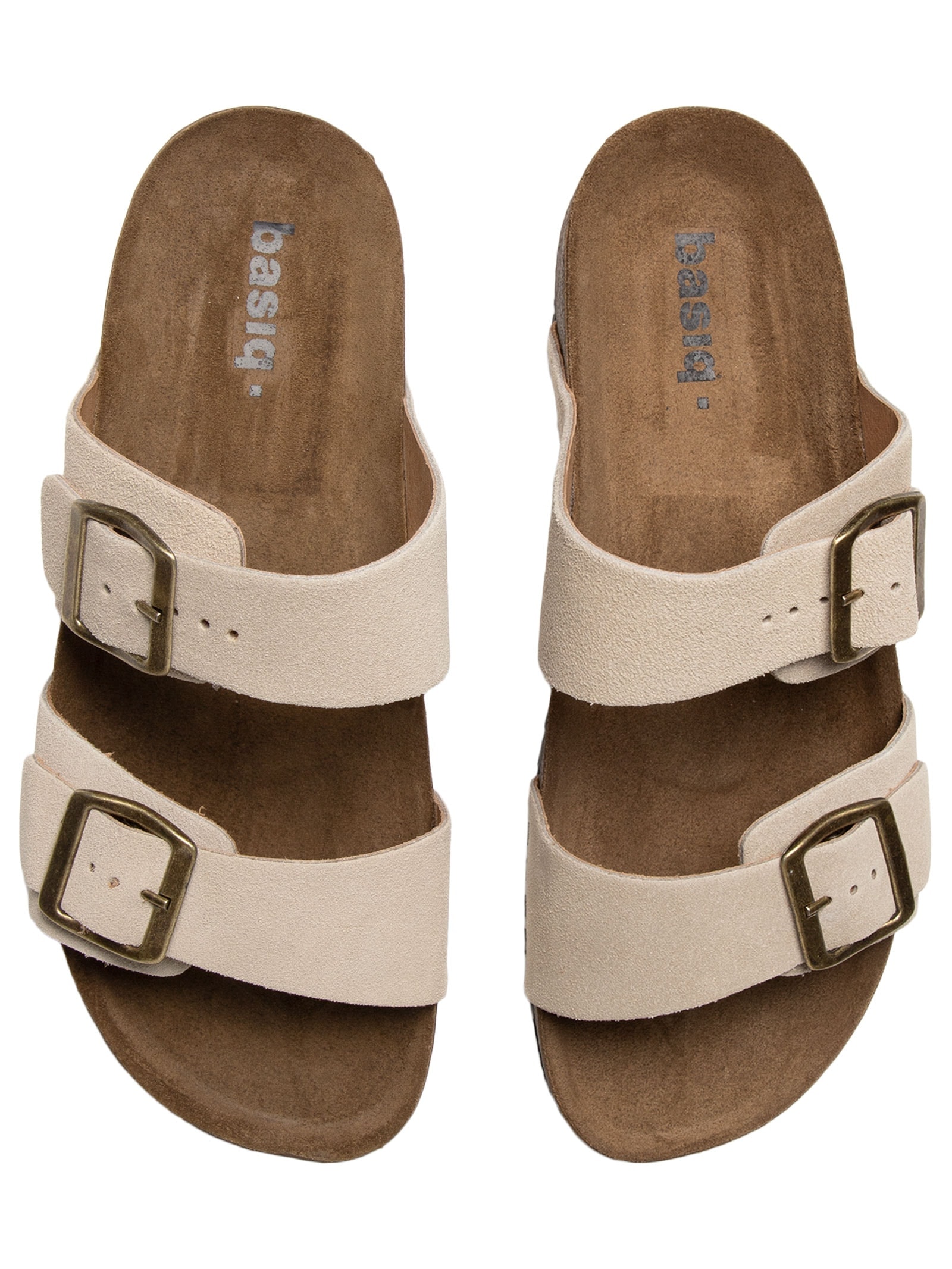 Sandália Unissex De Tiras Básica Em Camurça Bege Basiq