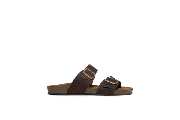 Sandália Unissex De Tiras Básica Em Camurça Rústica - Marrom